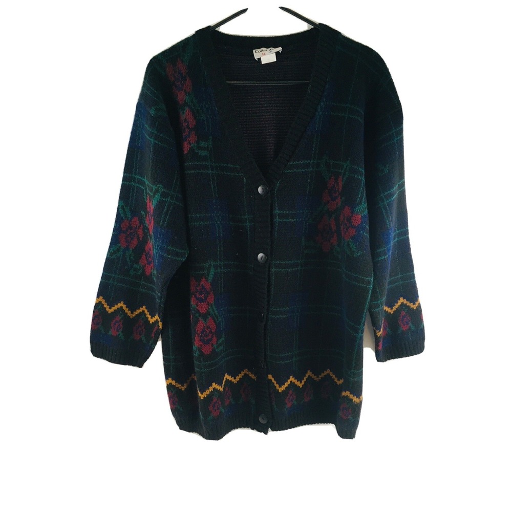 Colter Bay Sweater Women's Size Large Button Up Rose Plaid Cardigan Long Sleeve